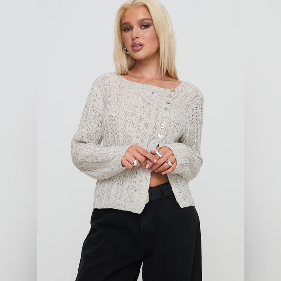 Princess Polly Lenker Knit Split Front Jumper in Grey Offset Button Cardigan NWT - Picture 2 of 14